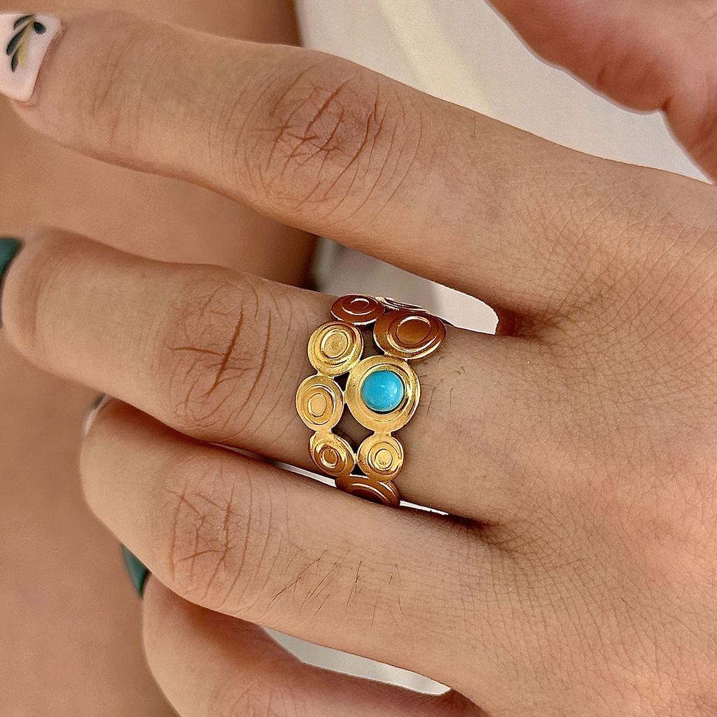 Edelstahlring, Vakuum-beschichtet 18 Karat Gold Türkisfarbener Blatt-Öffnungs-Einzelarmband.