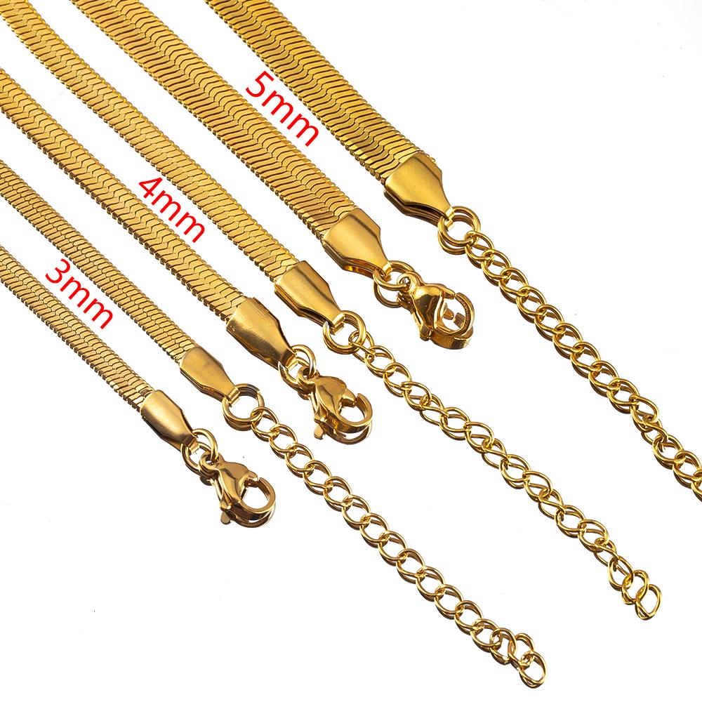 5pcs Stainless Steel Flat Snake Chain with Clasp Extended Chains 3-6mm DIY Men Necklace Jewelry Making Findings Accessor No Fade