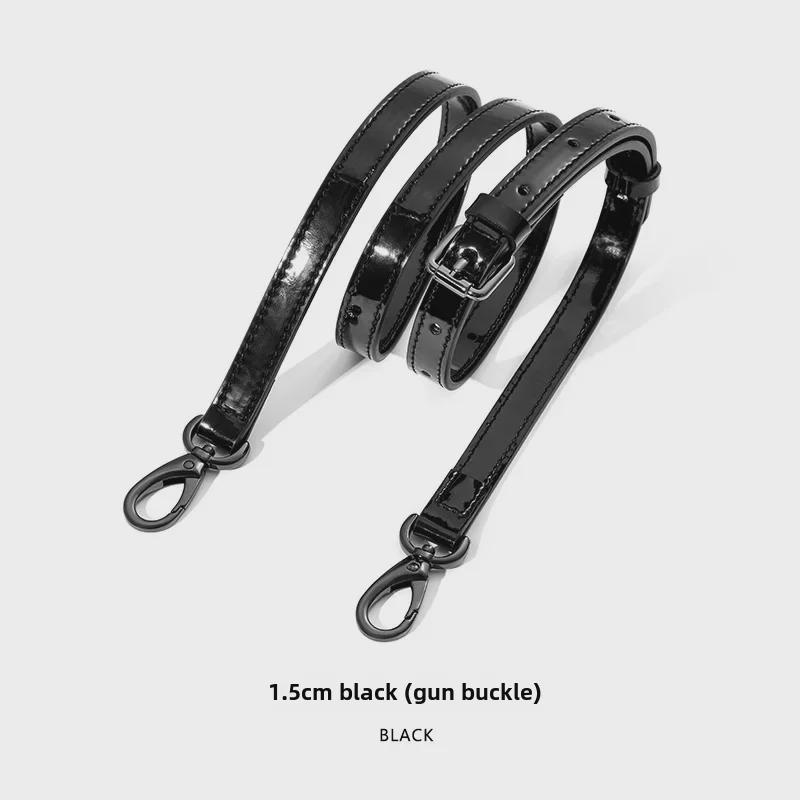 MHS-A-25 Shiny Patent Leather Black Adjustable Shoulder Crossbody Bag with Pin Buckle