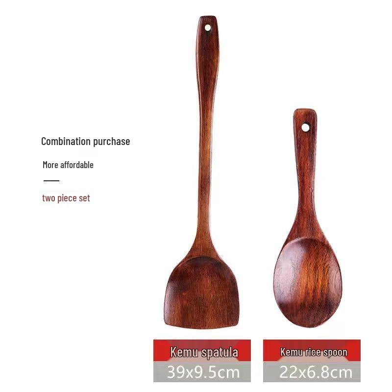 Sour Jujube Wood Long Handle Spoon & Spatula Set - Non-stick, High Heat Resistant, Perfect for Stir-fry & Soup