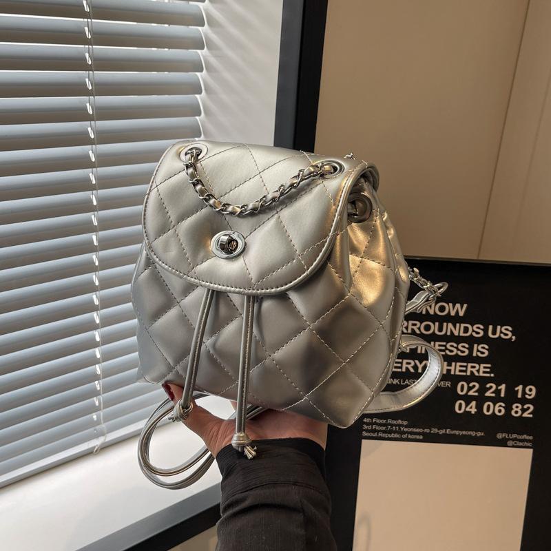 Корейский повседневный маленький рюкзак с ручкой и цепочкой в ромбовидную сетку, новая стильная сумка через плечо на одно плечо, тренд для путешествий серебряный