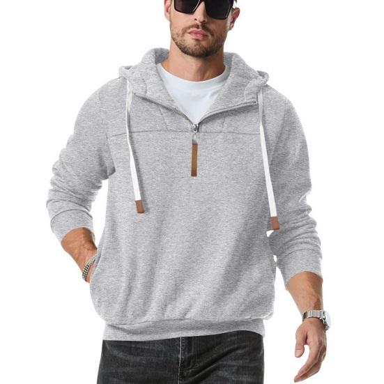 Herren Winter Hoodie Reißverschluss Halboffen Stehkragen Einfarbig Locker Pullover Sport Top Elastische Bündchen Halten Warm Alltagskleidung