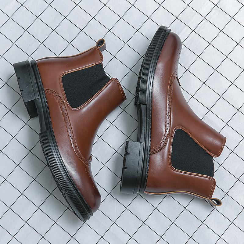 XiAnZen Winter Lederstiefel für Herren Italienische Marke Stiefel Herren Klassische braune Lederstiefel Outdoor Freizeit Dickbesohlte Reitstiefel