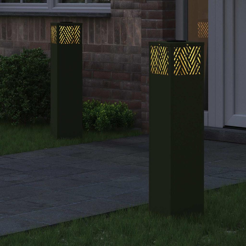 Solar LED Path Light 2 Pcs Olive Green Cold Rolled Steel