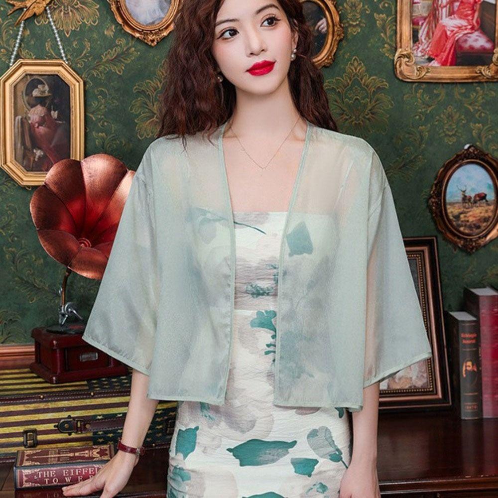 

Короткий рукав шифоновый кардиган рубашка прозрачный солнцезащитный кардиган топы лето