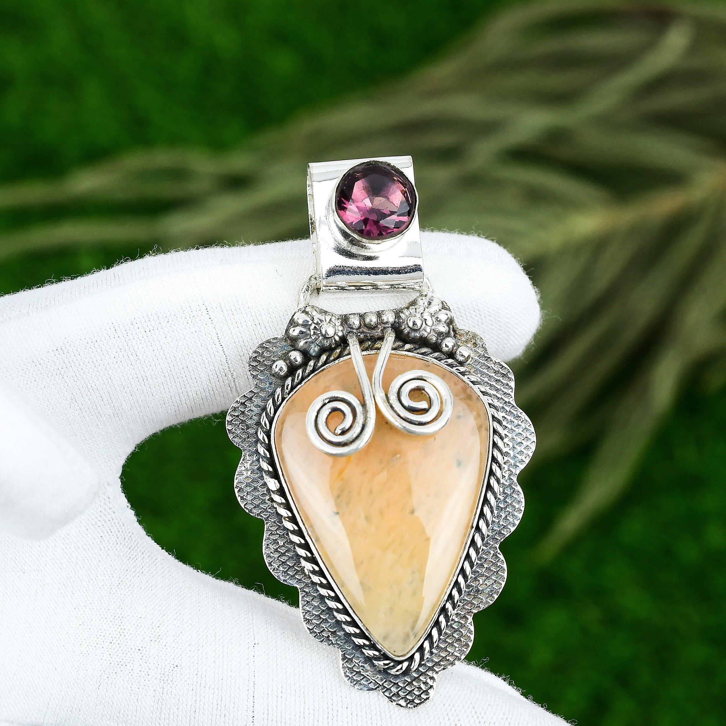 Серебро 925 пробы Чакра Короны Грушевидный Сколецит Аметист Подвеска Мать