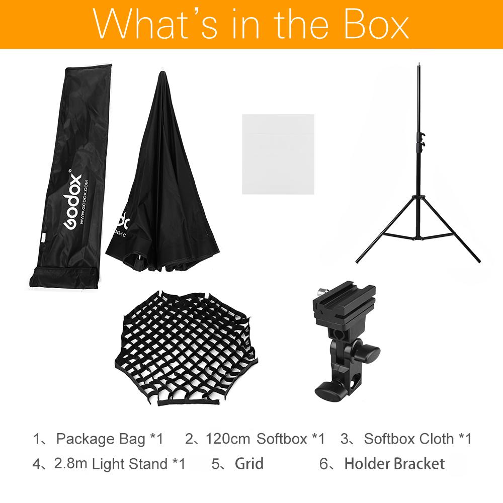Godox Portable 120cm 47" Umbrella Octagon Softbox with Honeycomb Grid,2.8m Light Stand,Holder Bracket for Flash Speedlight
