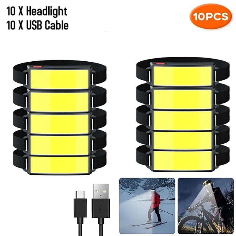 Super Bright COB LED Head Flashlight USB Rechargeable Headlamp with Built in Battery Headlights for Camping Fishing Outdoors
