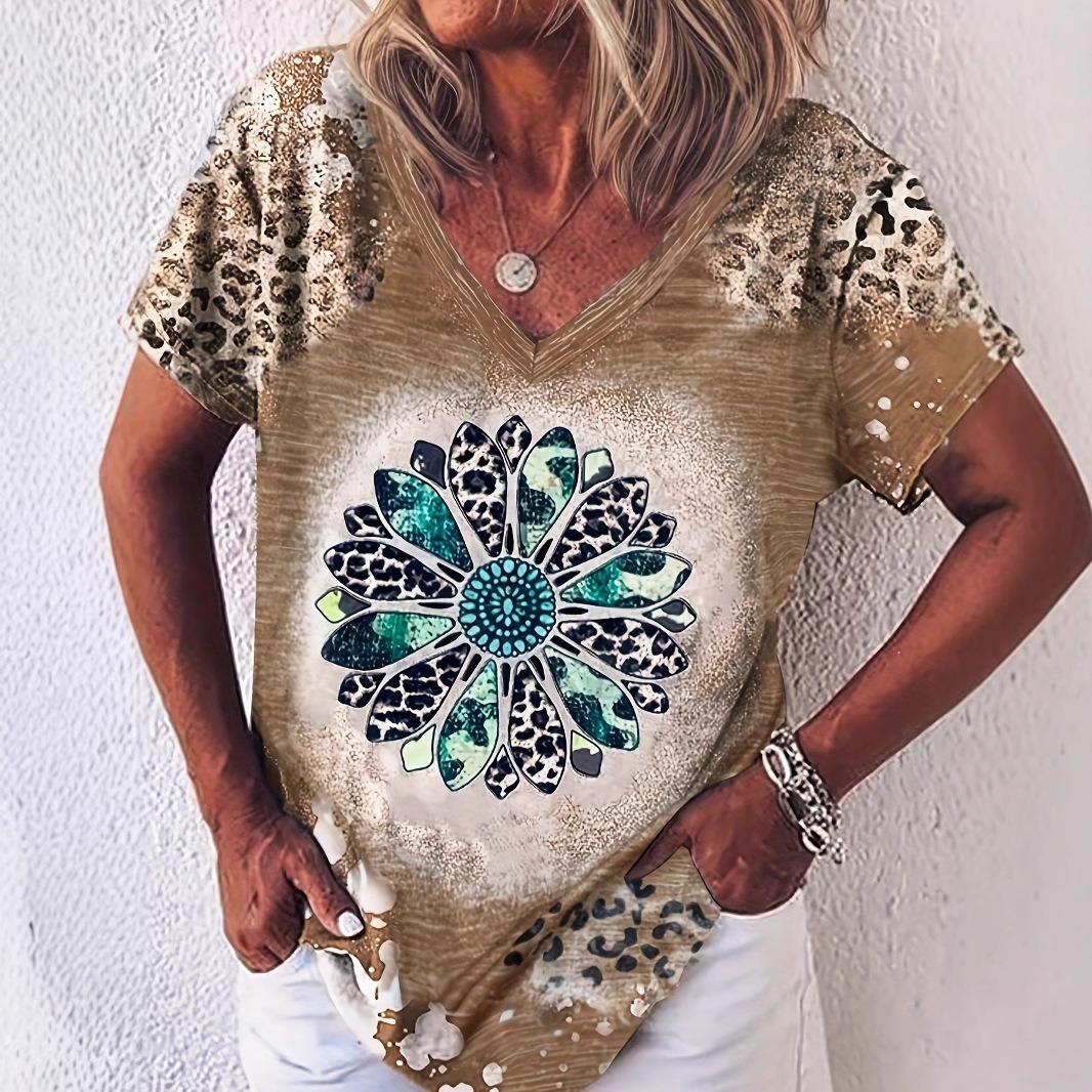 

Summer V-neck 3D Geometric Pattern Printed Top Fashionable Casual Short Sleeved Women s T-shirts 5XL