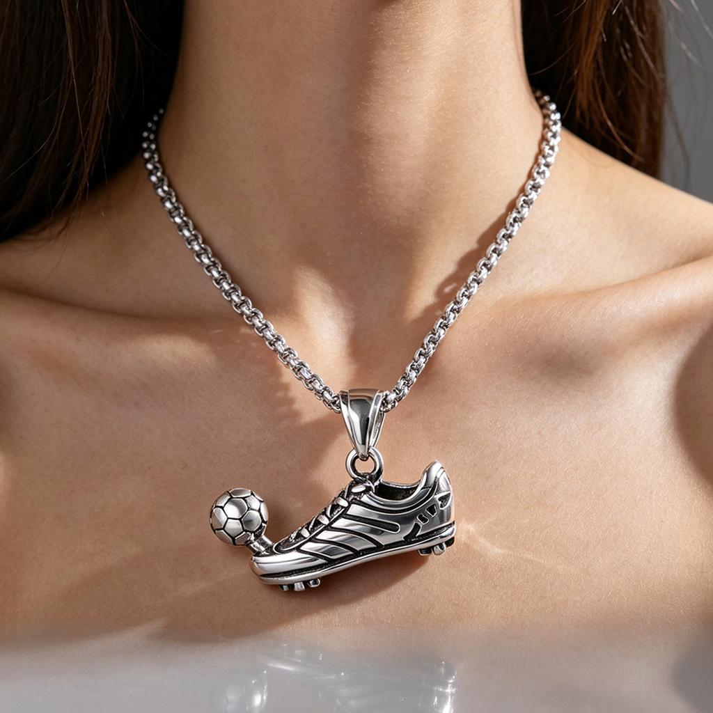 New Titanium Steel Necklace Football Shoe Jewelry Men's Pendant Street Sports Style Trendy Jewelry
