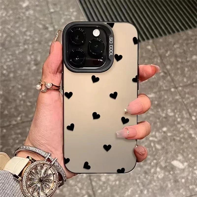Luxury Black Love Heart Polka Dot Pattern PhoneCase For lPhone 17 16 15 14 13 12 11 Pro Max FashionShockproof Back Cover