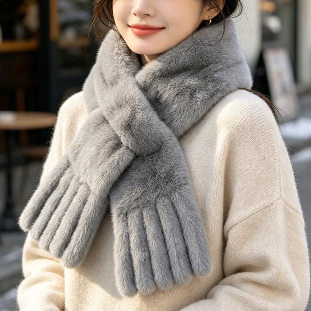 Thickened Women's Scarf Windroof Winter Collar Scarf Soft Faux Rabbit Fur Scarf  Winter