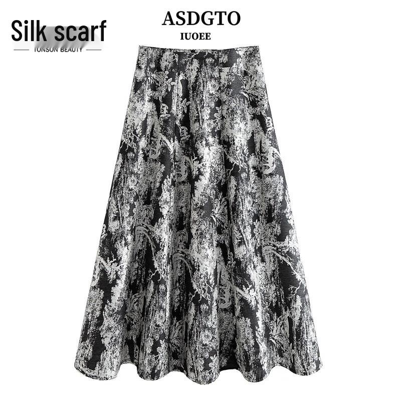 Women s High-Waisted Jacquard A-Line Midi Skirt S