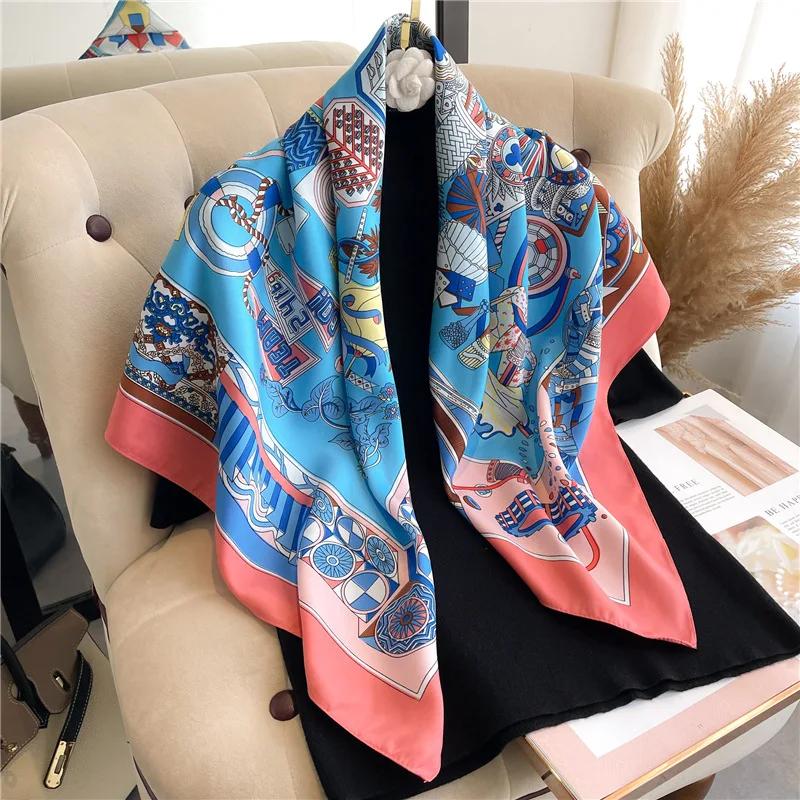 90*90cm Silk Scarf Scarftop Headwraps For Woman Fashion Four Seasons Hair Accessories Hijab Foulard Bandana Femme Headscarf90*90