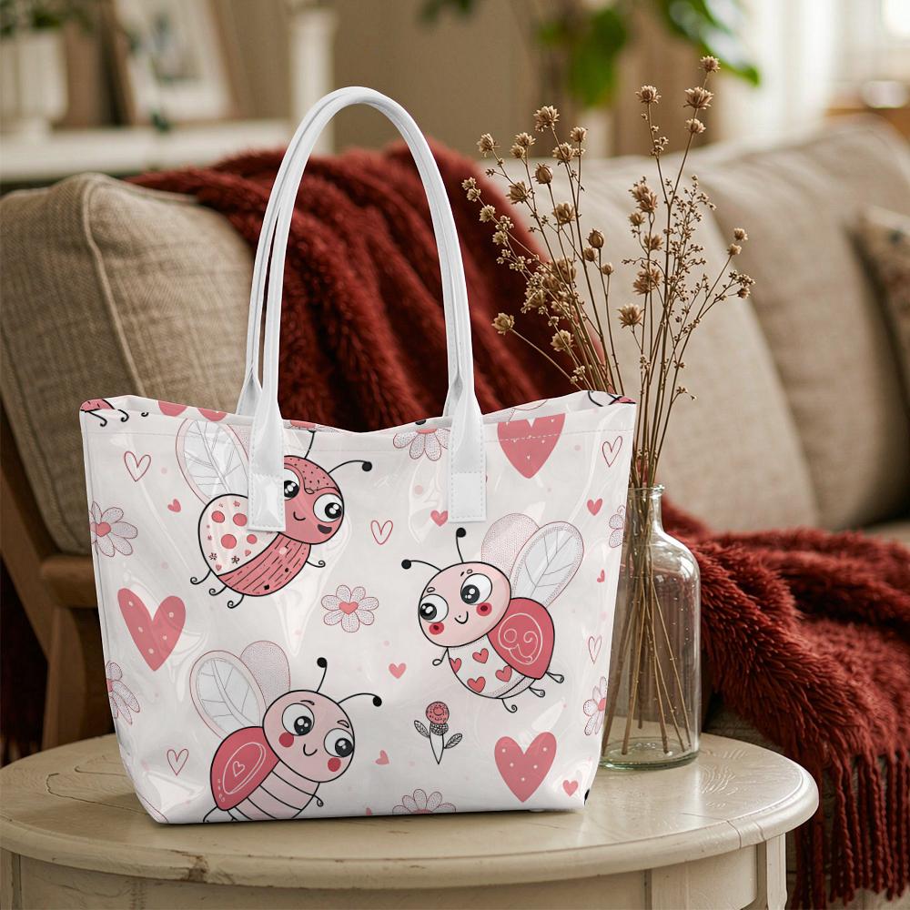 Cute Ladybug Print Tote Bag Casual Daily Carry Lightweight Shoulder Bag for Women Shopping Outdoor