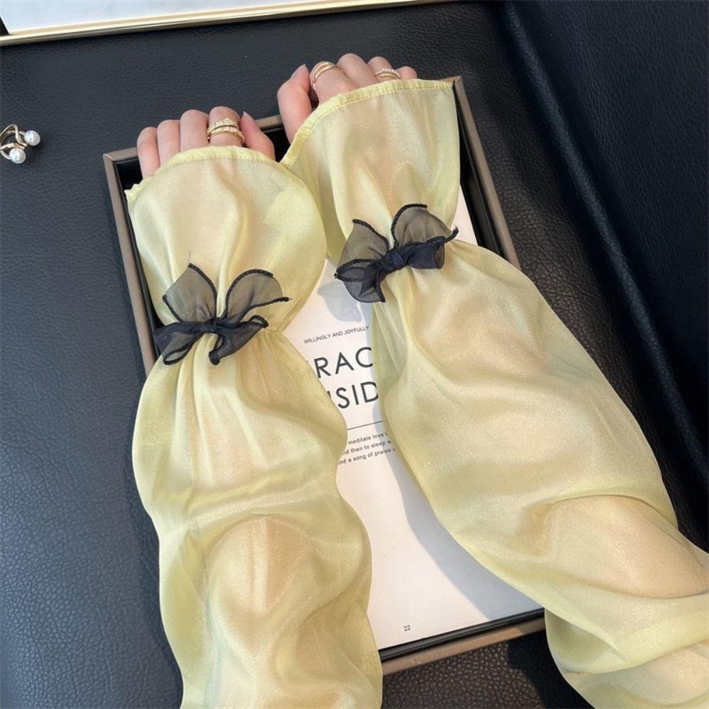 Cute Ice Silk Women's Sleeves Bow Decor Loose Fit Arm Sleeve Sun Protection UV Protection Ice Sleeves Summer Outdoor