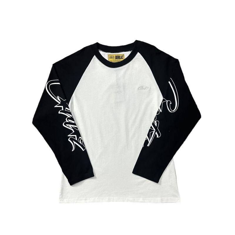 Skull Island Unisex Color Block Letter Print Raglan Long Sleeve T-shirt