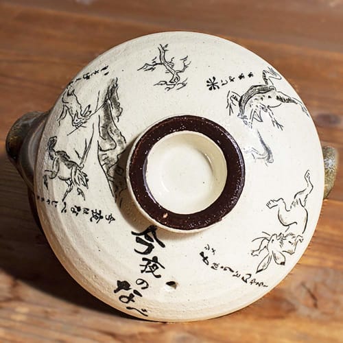 Saji Pottery Banko Ware Earthenware Pot, Size 6, Choju Giga (Choju Sekiga Paintings), Made in Japan, 24-801, White, 900ml