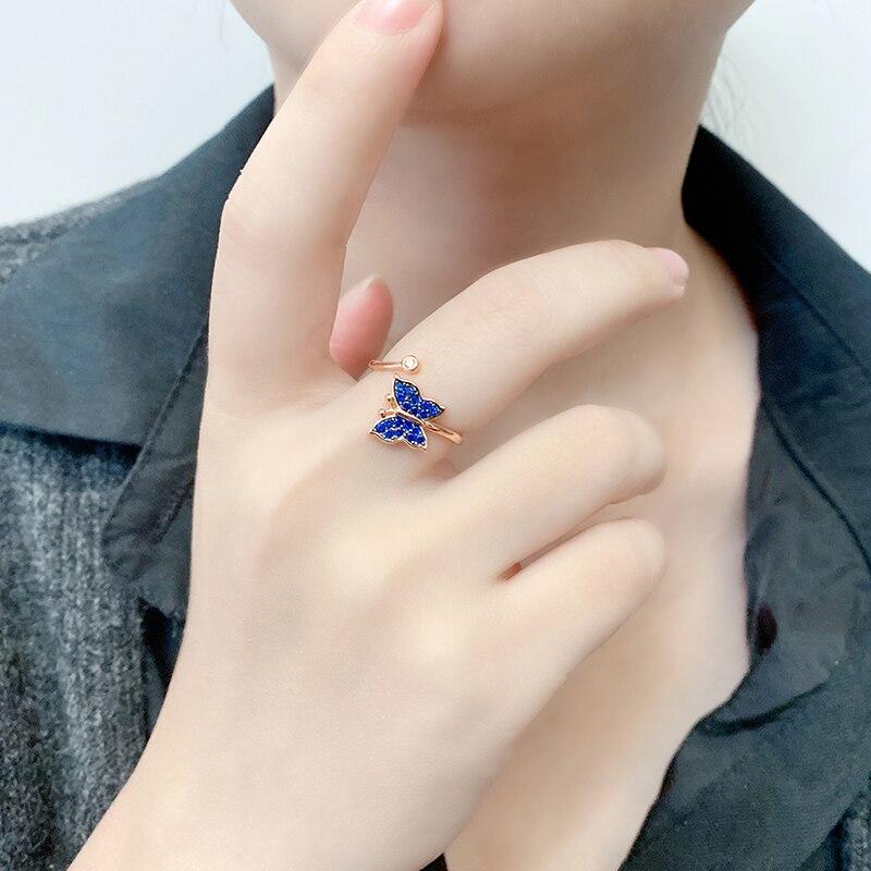 Ins Europe and America S925 Sterling Silver Rose Gold Butterfly Ring Female Male Couple Open Finger Ring Bracelet