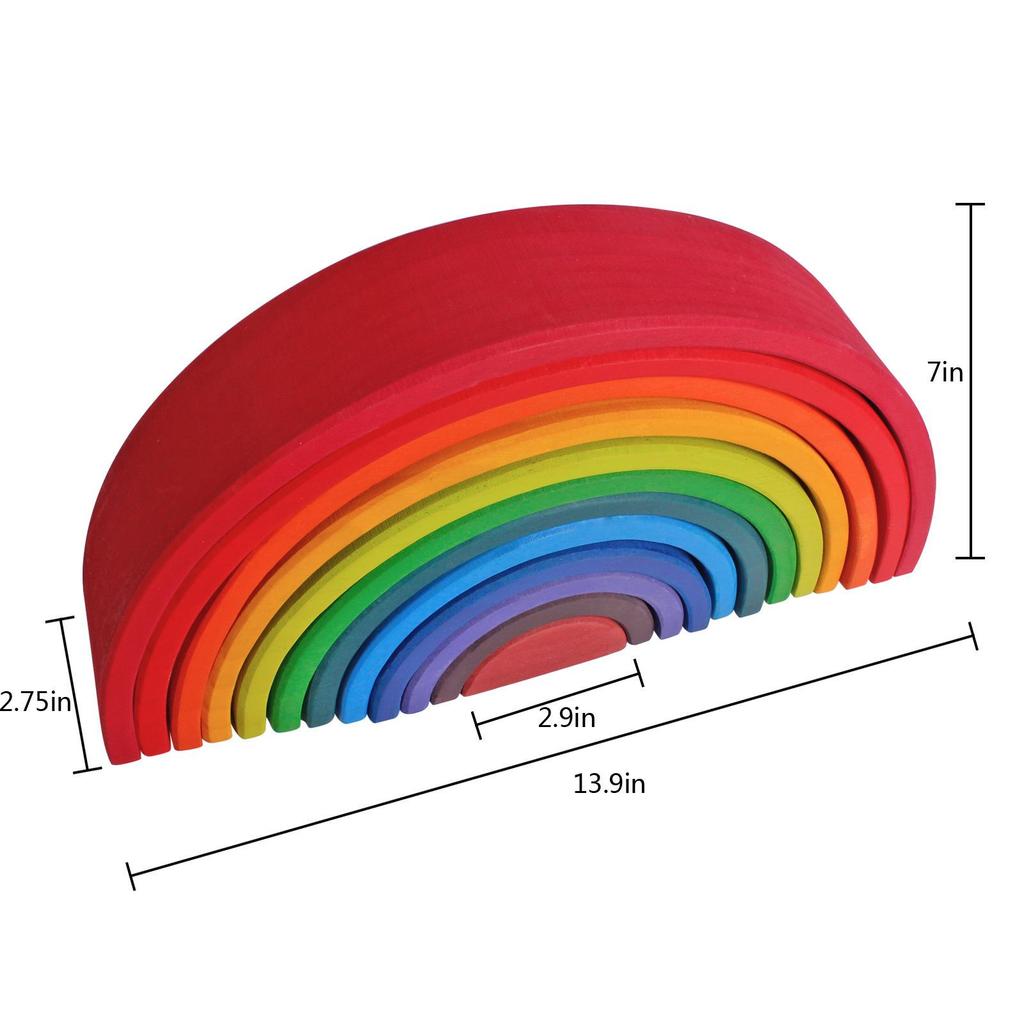 Colorful Wooden Rainbow Arch Bridge & People Stacking Blocks for Children's Early Education