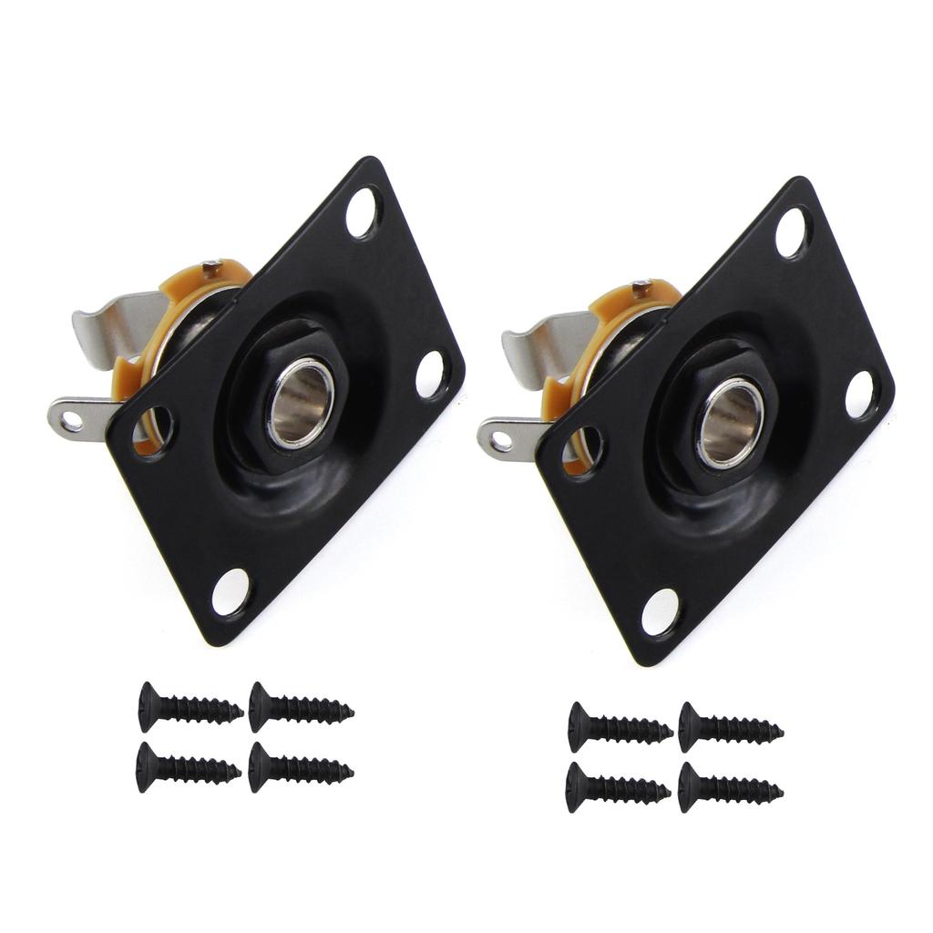 FLEOR 2PCS Guitar Output Jack Socket 1/4" 6.35mm Mono Jack for Electric Guitar Parts, Silver/Black
