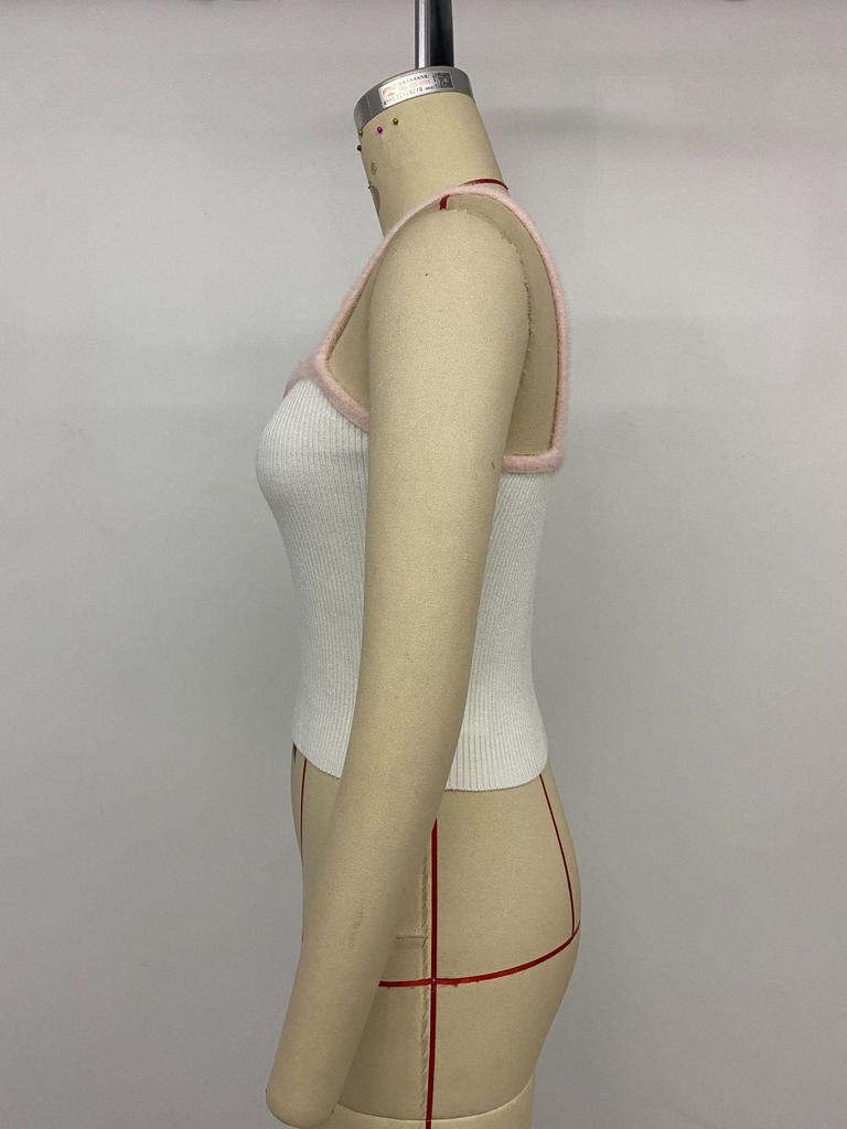 2026 Spicy Sweet Style Color Block Cropped Camisole with Hollow-out Bowknot for Women