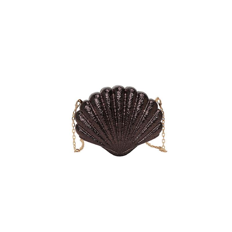 CR Women's Glamorous Shiny ABS Material Shell Shaped Evening Bag Long Metal Chain Small Hard-cased Clutch Chic Purse for Party
