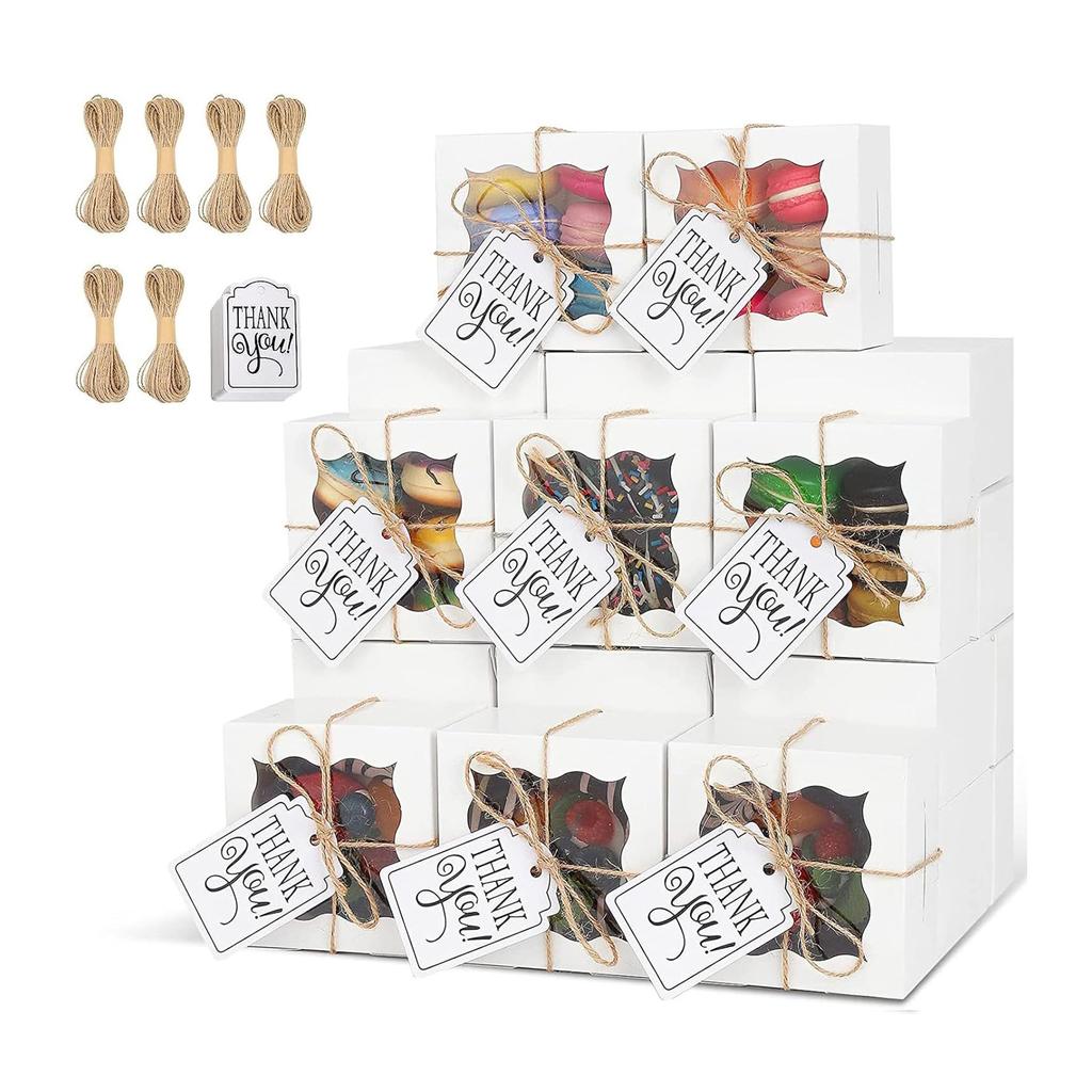 10pcs Khaki Clear Window Bakery Boxes Individual Cupcake Boxes Cookie Boxes Gift Box Gift Packing Box for Cookies Donuts Macaroon Mini Cake Boxes