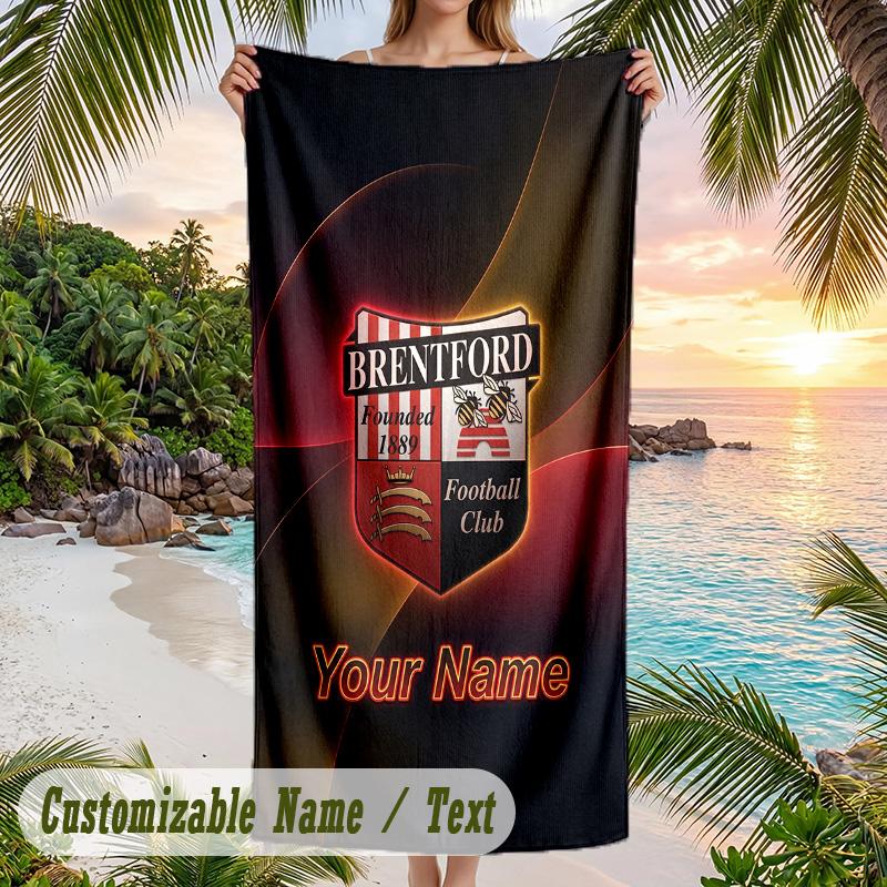 Beach Towel Brentford Football Print Custom Name Text Soft Towel for Swimming Pool