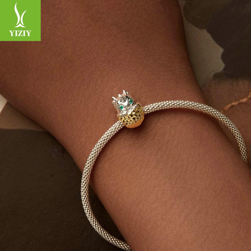 Silver Ziyun Dragon Egg DIY Beaded Bracelet, S925 Sterling Silver, New Year's National Trend Style.