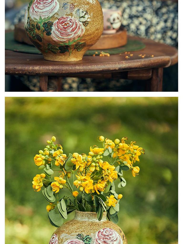 Valley Hand-Painted Rose Ceramic Vase for Living Room Decor, Flower Arrangement, or Hydroponic Use