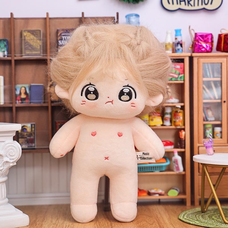 20cm Cotton Star Doll with Skeleton & Frizzy Hair - Nude Plush Doll