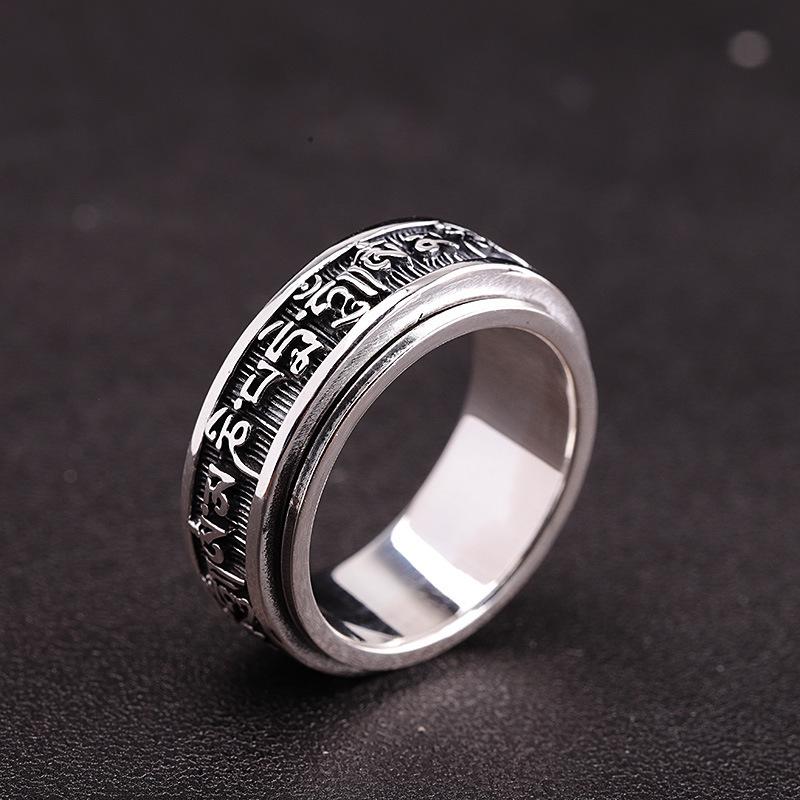 925 Sterling Silver Tibetan Script Rotating Ring for Men – Ethnic Style