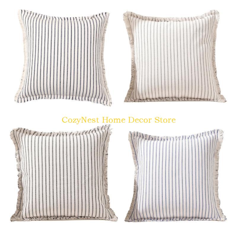 92MF Pillow Case Cushion Cover with Blue Black Light Gray Stitching Optional 1PC