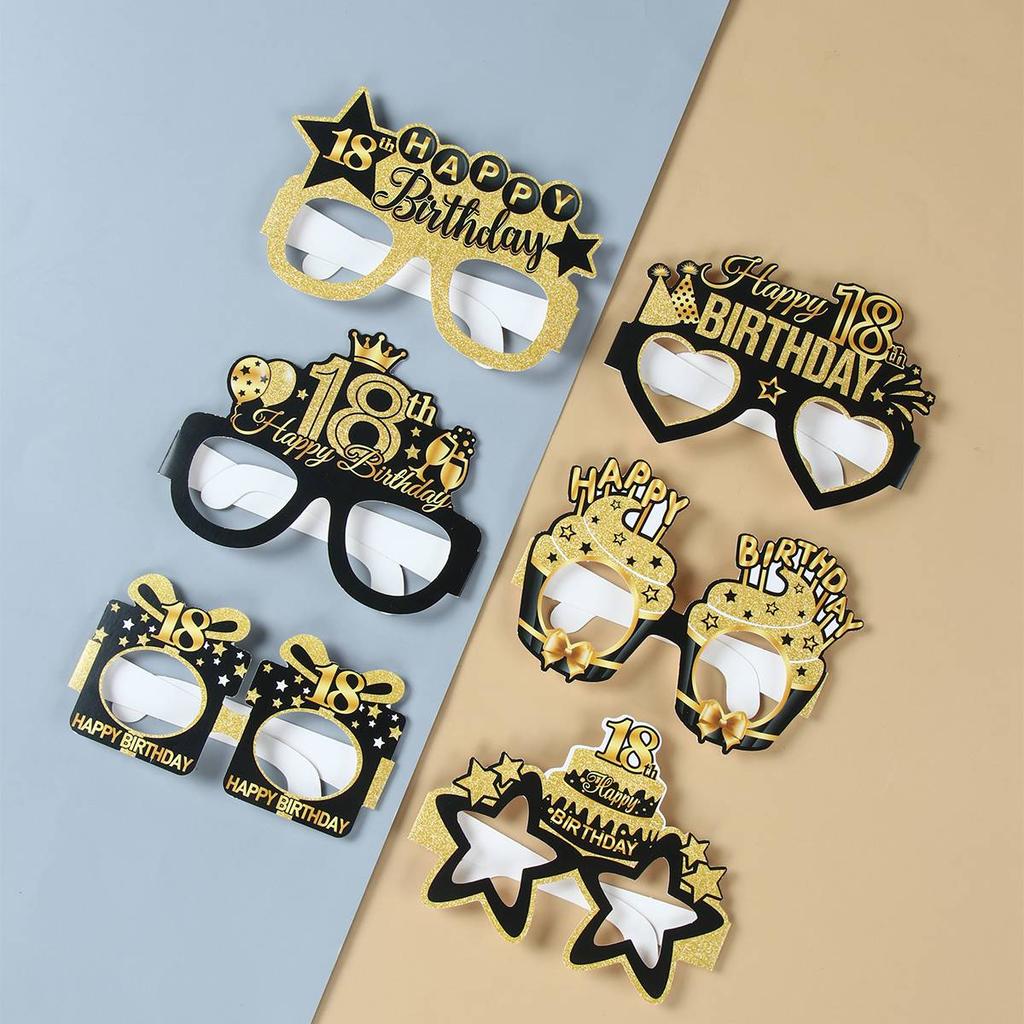 Black Gold Birthday Paper Glasses Happy 18th 40th 50th 60th Birthday Party Decoration 18 40 50 60 Year Party Supplies Photo Prop