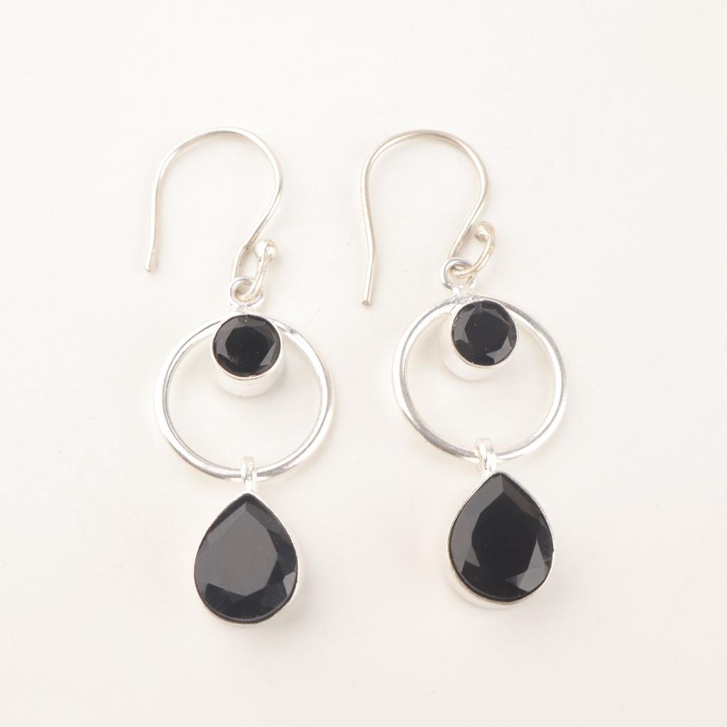 Natural Black Onyx Gemstone 925 Sterling Silver Jewelry Handmade Earrings 2.0" EE-140-7