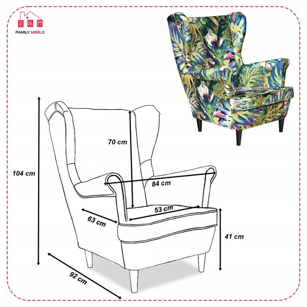 Wingback Armchair ARI PRINT Scandinavian Family Furniture Monstera Green Leaves