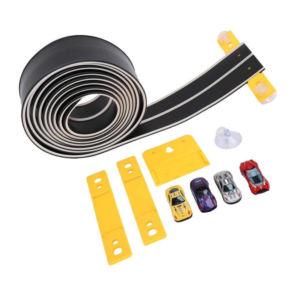 ible Race Car Track Rolls Up Portable   Track Racetrack Toy with 4 Cars for 3 To 10 Years Old Boys