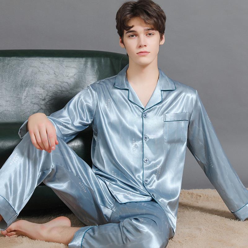 2023 Men's Silk Pajama Set: Long Sleeve, Long Pants, Thin and Comfortable for Spring, Summer, or Autumn Home Wear