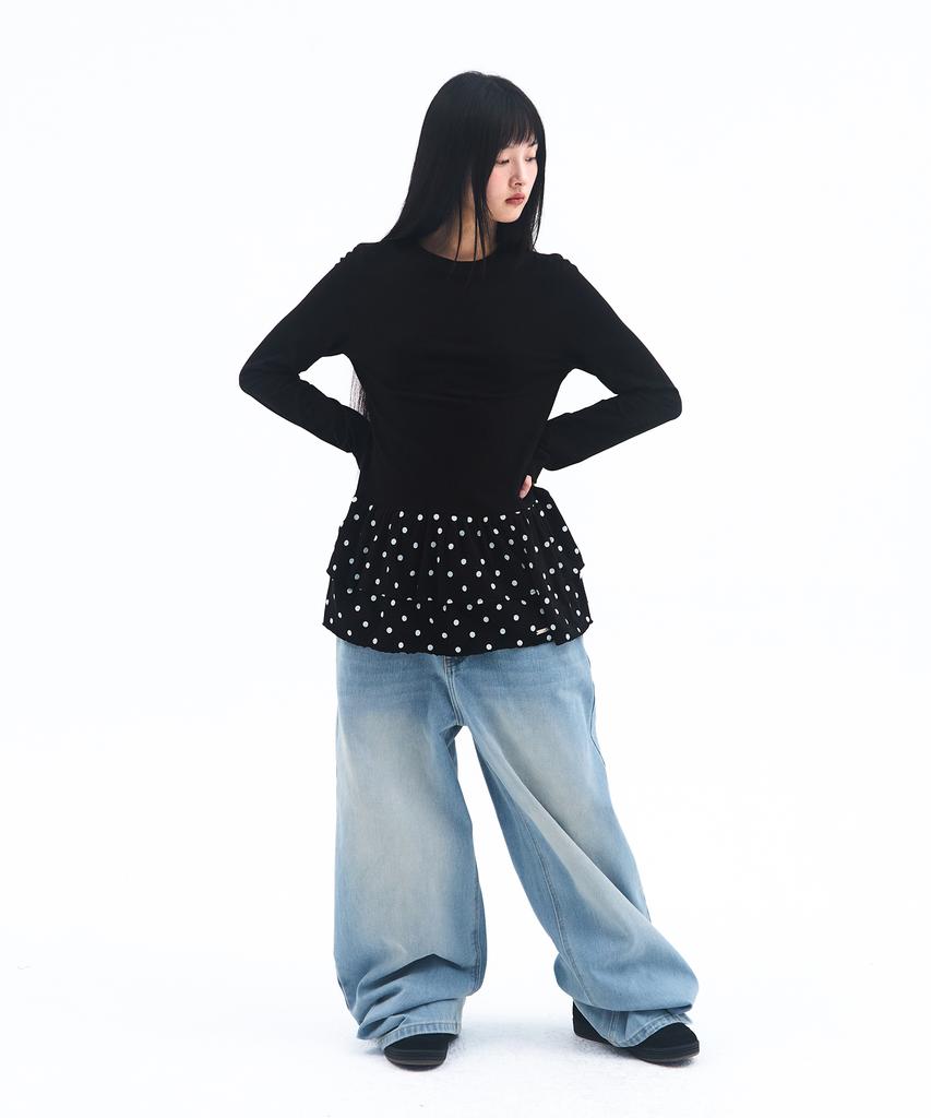AMES-WORLDWIDE Frill Layered Longsleeve Tee Black