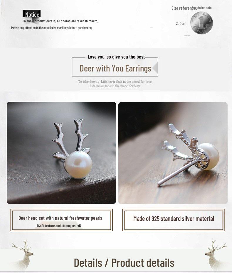 S925 Sterling Silver Pearl Reindeer Antler Stud Earrings – Temperamental Personality I Deer Have You Christmas Gift