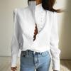 Women Shirt Long Sleeve Stand-Up Collar Regular Fit Casual Shirt Buttons Half Placket Pure Color