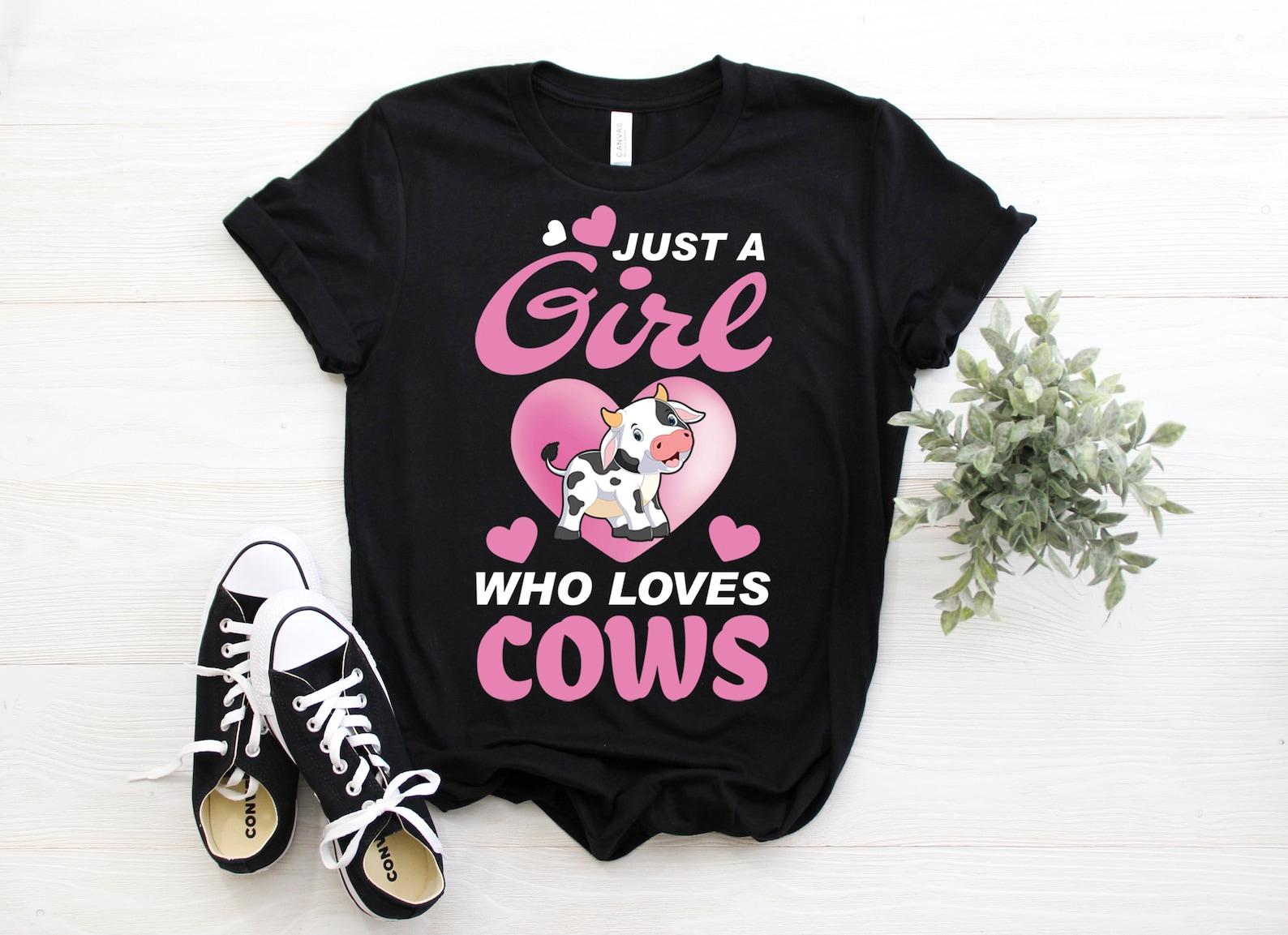 Just A Girl Who Loves Cows Funny T-Shirt, Cow TShirt, Farmer Gifts, Farm Animals Lovers Shirts, Adult, Kids, Youth, Unisex, Birthday Tees, 140