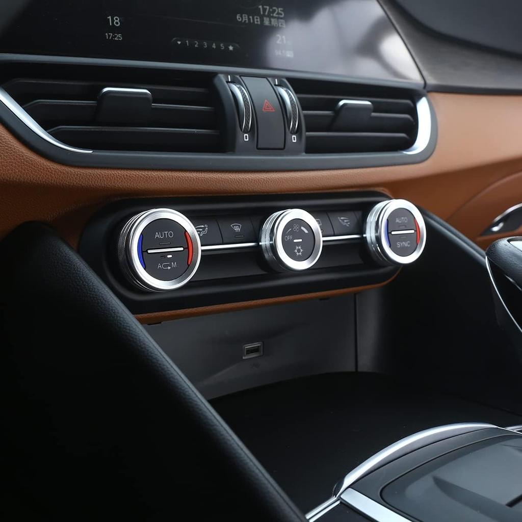 Car AC Knob Air Conditioner Audio Cover Trim fit for Alfa Romeo Giulia Stelvio 2017 2018 2019 Rotary Decoration Ring Sticker Decal Car Accessories