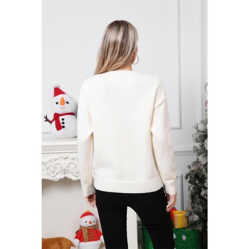 Świąteczny Sweter Dzianinowy Pulower Okrągły Dekolt Casualowy Żakardowy Sweter Świąteczny i Noworoczny Top