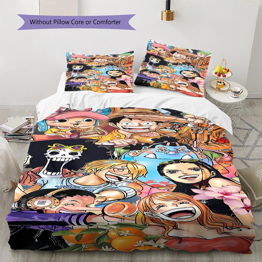 Anime Pirate Adventure Pattern Bedding Quilt Set Quilt Cover Pillowcase Home Decoration Birthday Gift (1 * Duvet Cover + 2 * Pillowcase, Without Core)