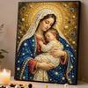 DIY Framed Pearl Bead Art Kit Religious Mother Mary Pattern Sparkling Canvas Painting for Modern Room Wall Decor Gift