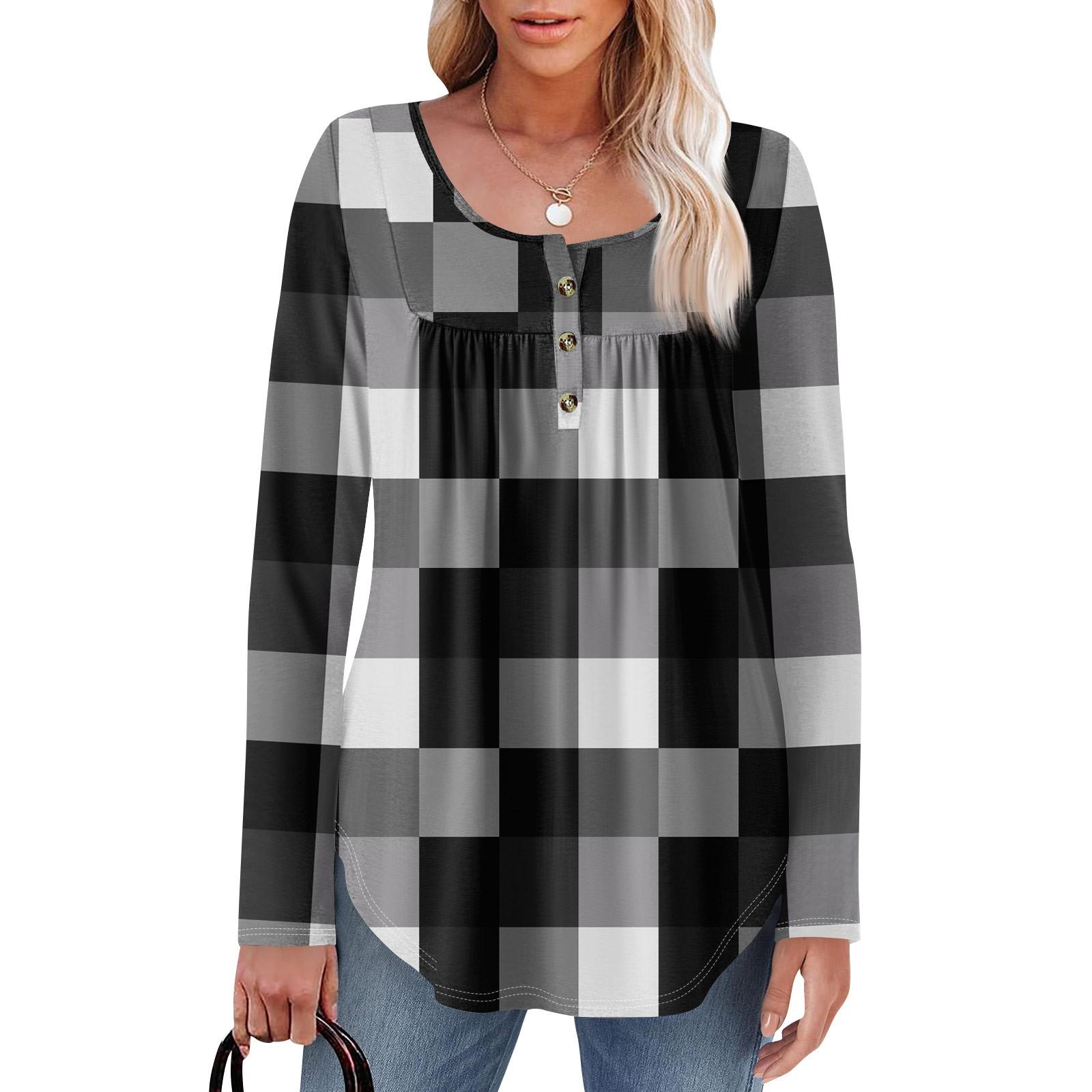 

Женская туника с длинным рукавом, свободные топы, повседневные топы оверсайз, плиссированная туника, застегивающаяся на пуговицы, повседневные женские топы с принтом S