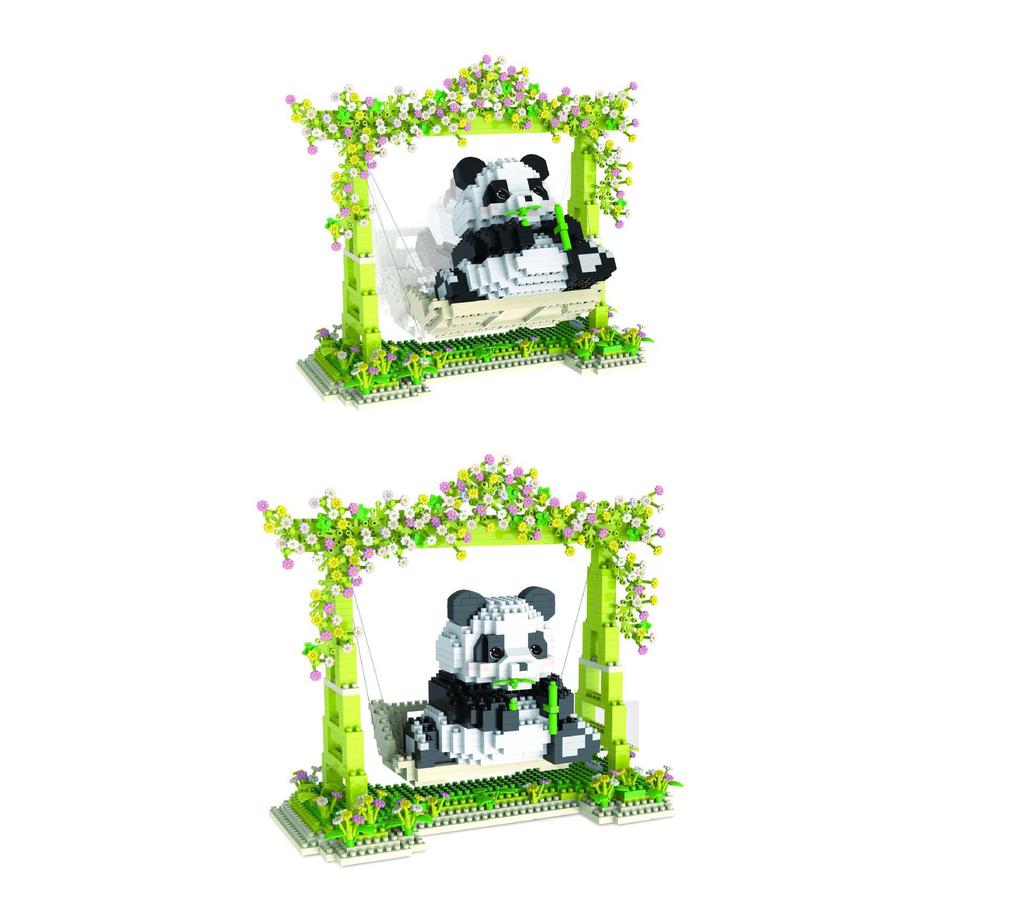 Nanobricks Lovely Cartoon Animal Micro Diamond Block Panda Swing Seesaw Rocking Horse Carousel Model Bricks Educational Toys