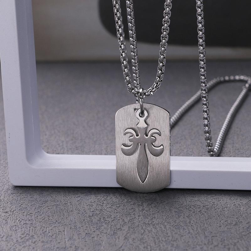 European and American Brand Pendant Hollow Cross Double-layer Titanium Steel Necklace Men s Chain Jewelry 60CM